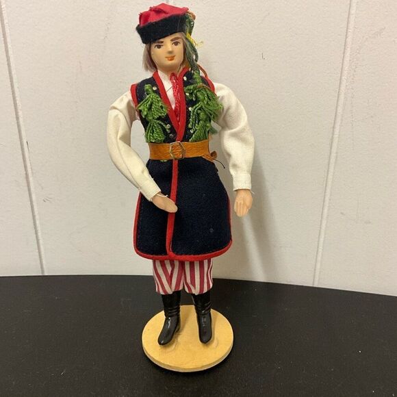 Vintage Handmade 8" Tall Handmade Plastic Doll Man With Clothing and stand - Picture 1 of 11